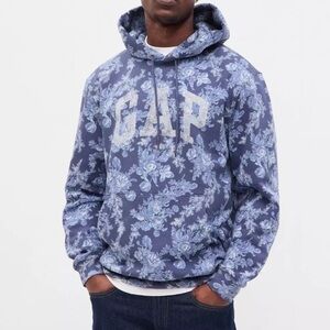 LoveShackFancy For GAP Blue Floral Hoodie Sweatshirt Medium Athleisure Relaxed